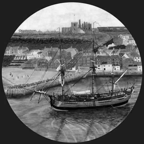ENDEAVOUR LEAVING WHITBY painted by DAVID APPLEYARD