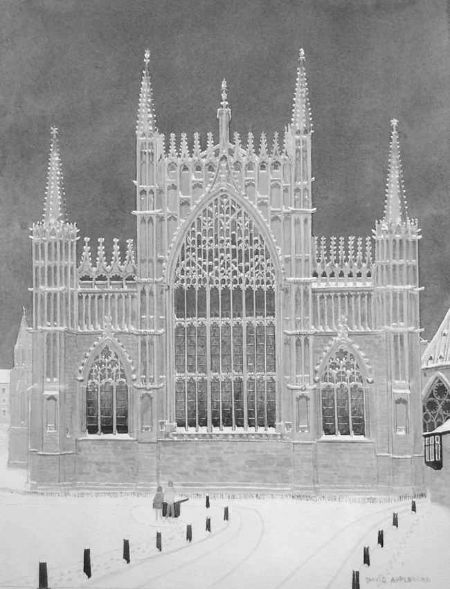 YORK'S FINEST, YORK MINSTER EAST WINDOW IN THE SNOW painted by DAVID APPLEYARD