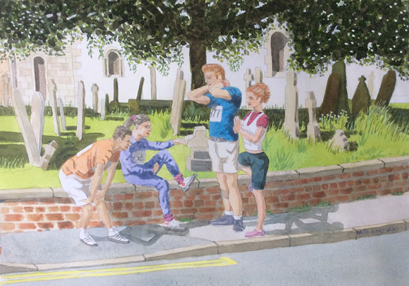 ENJOYING A BREAK BEFORE THE FUN RUN painted by DAVID APPLEYARD