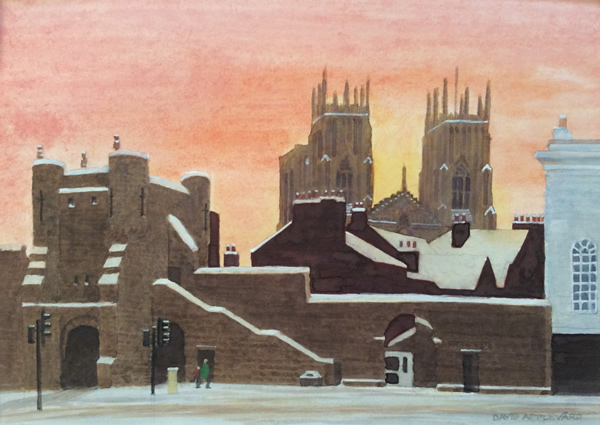 WINTER SUNRISE IN EXHIBITION SQUARE, YORK painted by DAVID APPLEYARD